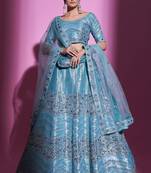 Fusionic blue embroidered silk lehenga-choli with blouse