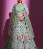 Fusionic parrot-green embroidered georgette lehenga-choli with blouse
