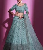 Fusionic blue embroidered silk lehenga-choli with blouse