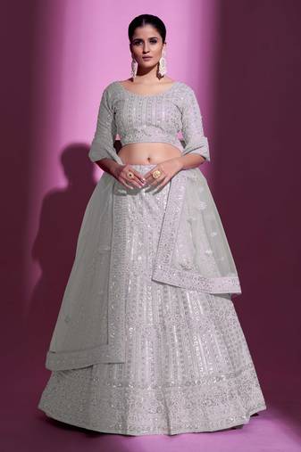 Fusionic white embroidered net lehenga-choli with blouse