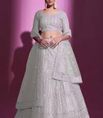 Fusionic white embroidered net lehenga-choli with blouse
