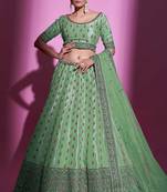 Fusionic parrot-green embroidered silk lehenga-choli with blouse