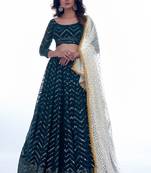 Fusionic navy-blue embroidered georgette lehenga-choli with blouse