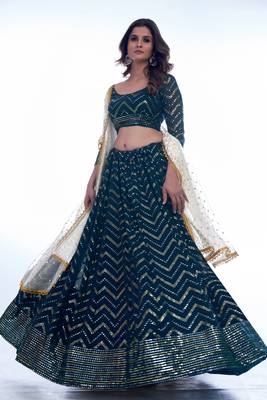 Fusionic navy-blue embroidered georgette lehenga-choli with blouse 2
