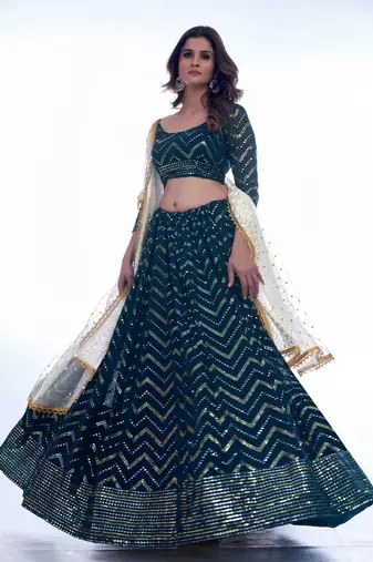 Fusionic navy-blue embroidered georgette lehenga-choli with blouse