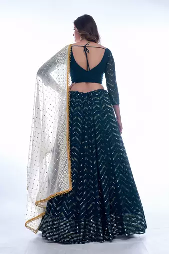 Fusionic navy-blue embroidered georgette lehenga-choli with blouse