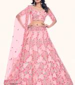 Fusionic peach embroidered net lehenga-choli with blouse