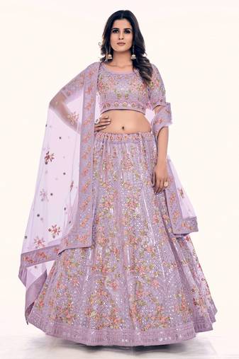 Fusionic lilac embroidered net lehenga-choli with blouse