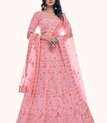Fusionic pink embroidered net lehenga-choli with blouse