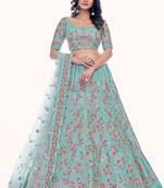 Fusionic blue embroidered net lehenga-choli with blouse