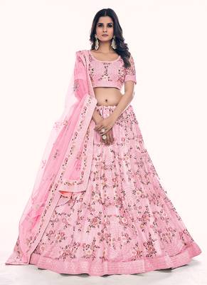 Fusionic pink embroidered net lehenga-choli with blouse 1