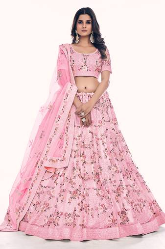 Fusionic pink embroidered net lehenga-choli with blouse