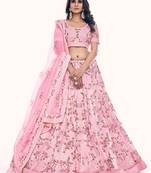 Fusionic pink embroidered net lehenga-choli with blouse