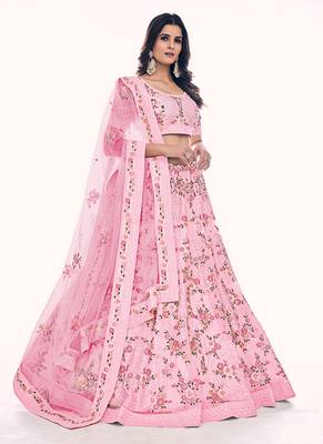 Fusionic pink embroidered net lehenga-choli with blouse 2