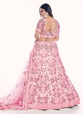 Fusionic pink embroidered net lehenga-choli with blouse 3