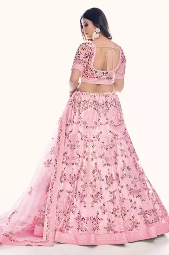 Fusionic pink embroidered net lehenga-choli with blouse