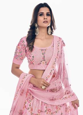 Fusionic pink embroidered net lehenga-choli with blouse 4