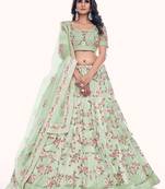 Fusionic green embroidered net lehenga-choli with blouse