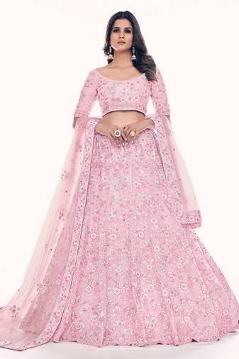 Fusionic pink embroidered net lehenga-choli with blouse