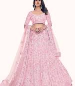 Fusionic pink embroidered net lehenga-choli with blouse