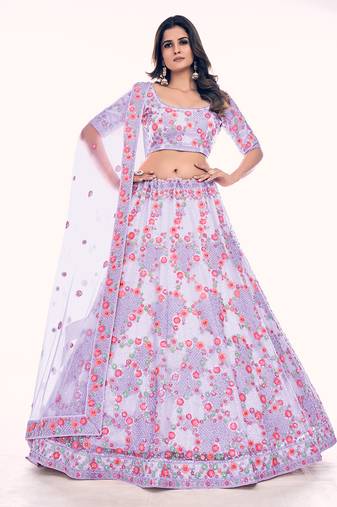 Fusionic purple embroidered net lehenga-choli with blouse