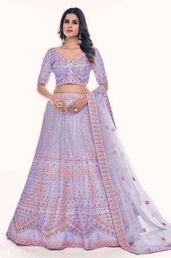 Fusionic purple embroidered net lehenga-choli with blouse