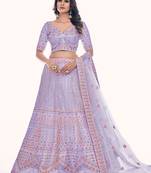 Fusionic purple embroidered net lehenga-choli with blouse