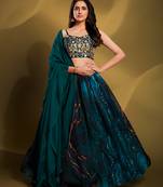 Fusionic teal sequins work lehenga-choli with blouse