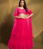 Fusionic pink sequins work lehenga-choli with blouse