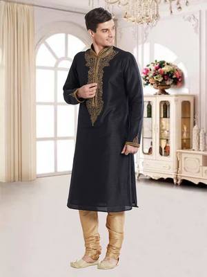Gold Art Silk Silk Blend Kurta Pajama 5