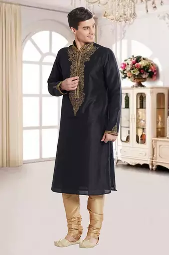 Gold Art Silk Silk Blend Kurta Pajama