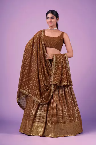 Fusionic grey embroidered georgette lehenga-choli with blouse