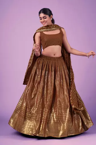 Fusionic grey embroidered georgette lehenga-choli with blouse