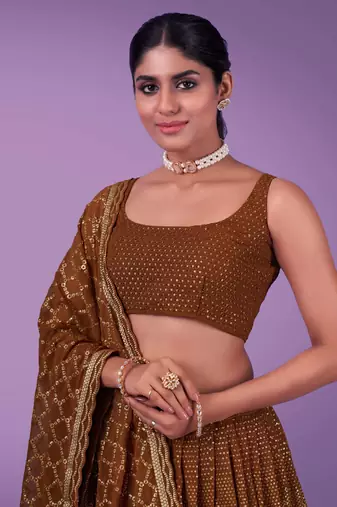 Fusionic grey embroidered georgette lehenga-choli with blouse