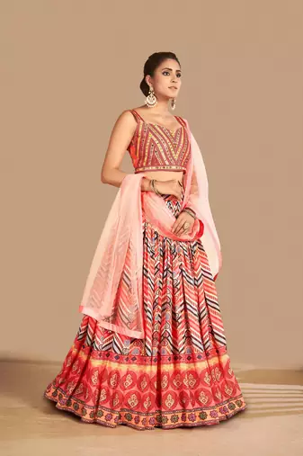 Fusionic multicolor printed art_silk readymade-lehenga-cholis with blouse