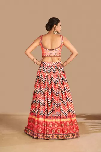 Fusionic multicolor printed art_silk readymade-lehenga-cholis with blouse