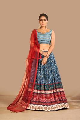 Fusionic multicolor printed art_silk readymade-lehenga-cholis with blouse 1