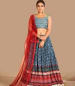 Fusionic multicolor printed art_silk readymade-lehenga-cholis with blouse
