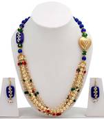 Blue Beaded Pearl Kundan Stone Puwai Necklace set