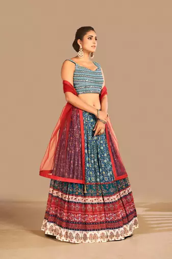Fusionic multicolor printed art_silk readymade-lehenga-cholis with blouse