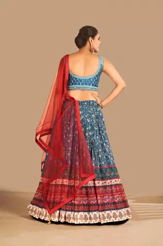 Fusionic multicolor printed art_silk readymade-lehenga-cholis with blouse