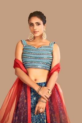 Fusionic multicolor printed art_silk readymade-lehenga-cholis with blouse 4