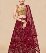 Fusionic maroon embroidered georgette readymade-lehenga-cholis with blouse
