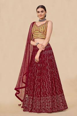 Fusionic maroon embroidered georgette readymade-lehenga-cholis with blouse 2