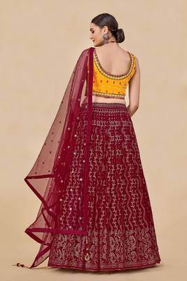 Fusionic maroon embroidered georgette readymade-lehenga-cholis with blouse 3
