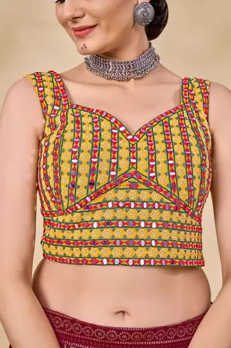 Fusionic maroon embroidered georgette readymade-lehenga-cholis with blouse