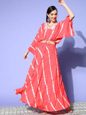  pink tie dye stripes print rayon co-ord set 1