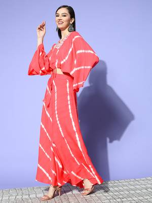  pink tie dye stripes print rayon co-ord set 2