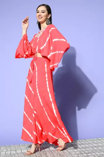  pink tie dye stripes print rayon co-ord set