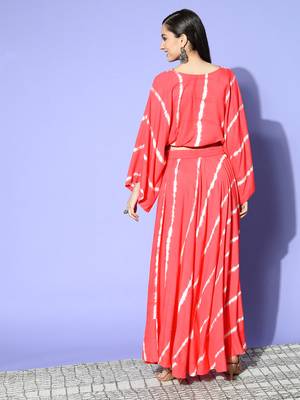  pink tie dye stripes print rayon co-ord set 3